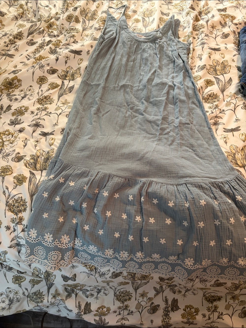 Secret mission Light Blue Embroidered Cotton Midi Skirt
